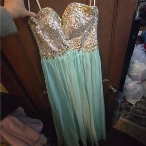 Sequin Gold and Aqua Strapless Dress